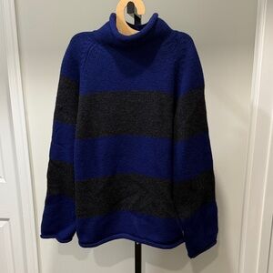 J.Crew 100% Wool Men's Blue and Black Striped High Neck Sweater